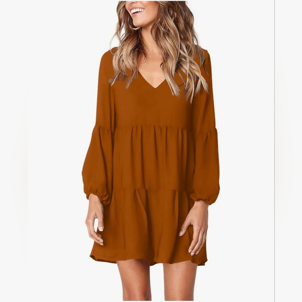 Chic Long Sleeve Brown Dress